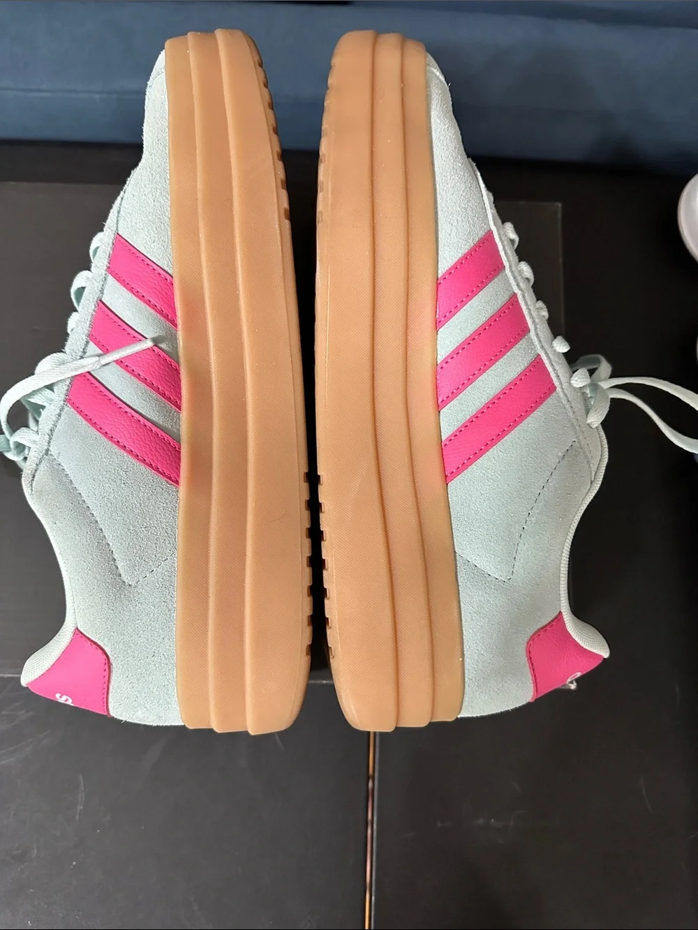adidas Women’s Mint Green and Hot Pink Suede Platform Sneakers